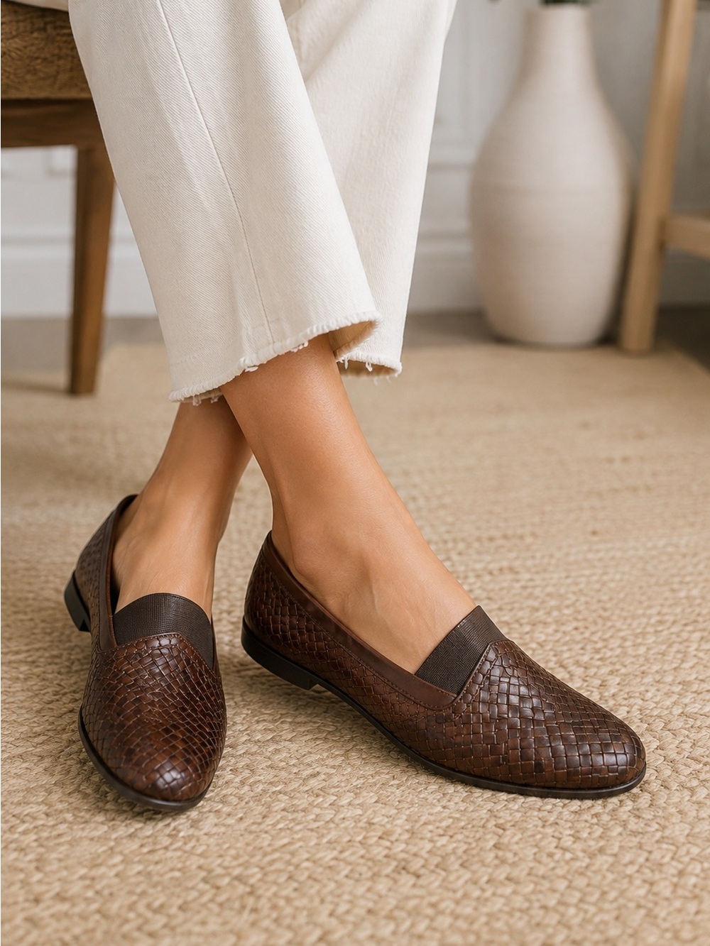 Sesto Meucci Woven Leather Loafers Italy 7.5S *